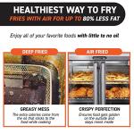 Gourmia French Door Air Fryer – 25 Qt Large Capacity Convection Oven, Fryfroce 360°, Digital Display with 17 Cooking Presets, Bake, Toast, Roast, Dehydrate, Fits 12” Pizza