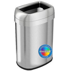 iTouchless 50 Liter / 13 Gallon Open Top Kitchen Trash Can with Double AbsorbX Odor Filters, Oval Commercial Grade Stainless Steel Recycling Bin for Home, Office, Work, Business, Restroom, Garage