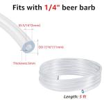 5FT Kegerator Beer Lines with Barb Fitting Connector, 3/16" ID 7/16" OD Keg Lines Replacement Kit for Brewing Beer Keg Tap Tower, D Keg Coupler