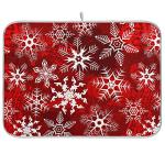 Christmas Dish Drying Mat, Red Pattern With Snowflakes Flower Dish Drying Mat for Kitchen Countertops Sinks Drying Mat Absorbent Heat Resistant Dishes Drainer Pad 16 x 18 Inch