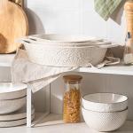 Dafuceramic Casserole Dishes for Oven Sets of 3, Ceramic Oval Baking Dish, Au Gratin Baking Pans with Handles for Roasting, Lasagna, Pie, Baking Meat & Vegetables (Beige White)