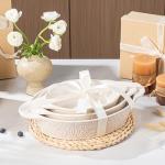 Dafuceramic Casserole Dishes for Oven Sets of 3, Ceramic Oval Baking Dish, Au Gratin Baking Pans with Handles for Roasting, Lasagna, Pie, Baking Meat & Vegetables (Beige White)