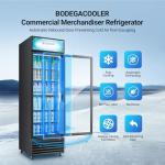 BODEGACOOLER Commercial Merchandiser Refrigerator, 15.5Cu. Ft Glass Door Upright Display Fridge, Beverage Refrigerator Cooler with LED Light, 4 Strong Castors for Stores, Restaurant, Office(Black)