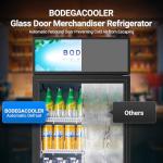 BODEGACOOLER Commercial Merchandiser Refrigerator, 15.5Cu. Ft Glass Door Upright Display Fridge, Beverage Refrigerator Cooler with LED Light, 4 Strong Castors for Stores, Restaurant, Office(Black)