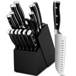 Knife Set, 15 Piece Premium Kitchen Knife Block Set, Razor-Sharp, High Carbon Stainless Steel Chef Knife, Ergonomic Forged Triple Rivet Handle, Black Sharp Knife Set for Kitchen, Dishwasher Safe