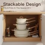 Pots and Pans Set Non Stick Non-Toxic 22 Pcs Ceramic Cookware Sets Nonstick Kitchen Pot&Pan With Lid Cream White Granite Induction Compatible with Glass Lids Crepe Frying Pan PFOA/PFOS-Free