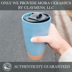 Mora Double Wall Ceramic Coffee Travel Mug with Lid, 14 oz, Portable, Microwave, Dishwasher Safe, Insulated Reusable Tall Cup, Splash Resistant Lid - To Go Tumbler for Car Cup Holder, Dusty Blue