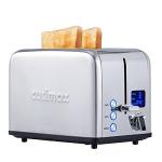 CUSIMAX Stainless Steel 2 Slice Toaster with LED Display, Extra-wide Slots, 6 Browning Settings, Cancel/Bagel/Defrost, Removable Crumb Tray, Silver