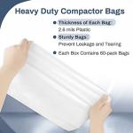 Upgraded 15-inch Heavy Duty Trash Compactor Bags, Compatible with Kenmore Compactor, Fits Kenmore and Other 15-inch Rectangular Drawer Compactors, pack of 60 Bags, White Plastic Trash Compactor Bags