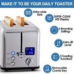 CUSIMAX Stainless Steel 2 Slice Toaster with LED Display, Extra-wide Slots, 6 Browning Settings, Cancel/Bagel/Defrost, Removable Crumb Tray, Silver