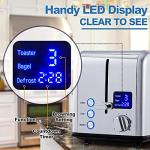 CUSIMAX Stainless Steel 2 Slice Toaster with LED Display, Extra-wide Slots, 6 Browning Settings, Cancel/Bagel/Defrost, Removable Crumb Tray, Silver