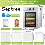 Food Dehydrators Machine with 12 Stainless Steel Trays with Timer Setting Temperature Adjusted 68 ℉ to 194 ℉ Dryer for Herb Fruit Meat Vegetables Mushroom Beef for Commercial Household Secret Silver