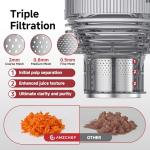 Cold Press Juicer Machine with 6" Extra-Wide Feed Chute,Triple Stainless Steel Filter,Quiet DC Motor,Easy to Clean,Slow Masticating Juicer High Juice Yield,Grey