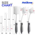 Holikme 6 Pack Dish Brush Set with Bottle Brush, Dish Scrub Brush, Pan Brush and 3 Straw Brushes, Deep Cleaning Handle Brush with Scraper Tip for Kitchen Sink Dishes Bottle Cup Pot and Pans (Gray)