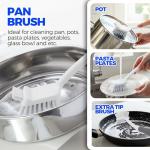 Holikme 6 Pack Dish Brush Set with Bottle Brush, Dish Scrub Brush, Pan Brush and 3 Straw Brushes, Deep Cleaning Handle Brush with Scraper Tip for Kitchen Sink Dishes Bottle Cup Pot and Pans (Gray)