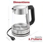 Electric Kettle for Boiling Hot Tea & Water | 1.8L Stainless Steel Borosilicate Glass Boiler With No Plastic, Automatic Shutoff, BPA Free, Fast Heating Technology
