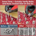 JoblikeBrez Thread Checker, 30 Nut and Bolt Thread Checker, Bolt Size and Thread Gauge 15 Standard & 15 Metric, Bolt Size Finder, Wall-Mountable Bolt Thread Identifier Gauge with Inch & CM Ruler