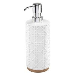 Nicole Miller - Lotion Pump, Durable Resin Countertop Accessories with Faux-Wood Base, Ideal Soap & Sanitizer Dispenser, Modern Bathroom Decor, Dorm Room Essentials (Lena Collection, White)
