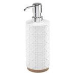 Nicole Miller - Lotion Pump, Durable Resin Countertop Accessories with Faux-Wood Base, Ideal Soap & Sanitizer Dispenser, Modern Bathroom Decor, Dorm Room Essentials (Lena Collection, White)