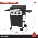Megamaster 3-Burner Propane Gas Grill with Folding Side Tables, 30,000BTUs, 429.81 sq. in. Cooking Space, Stainless Steel Control Panel, Outdoor Kitchen Grill for BBQs, Patios, and More - 720-0988EA