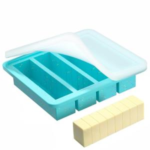 KASHME 1 Pc Butter Mold With Stainless Steel Frame, Butter Mold With Measurements For Homemade Butter, Nonstick Silicone Butter Stick Molds With Lid, Fits 4 Oz Standard Butter Stick Size(Aque)