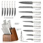 Knife Set, Emojoy 18-Pieces Kitchen Knife Set With Wooden Block, German Stainless Steel Knife Block Set With Built-In Sharpener, Professional Sharp Knives Set for Kitchen,White