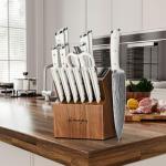 Knife Set, Emojoy 18-Pieces Kitchen Knife Set With Wooden Block, German Stainless Steel Knife Block Set With Built-In Sharpener, Professional Sharp Knives Set for Kitchen,White