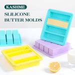 KASHME 1 Pc Butter Mold With Stainless Steel Frame, Butter Mold With Measurements For Homemade Butter, Nonstick Silicone Butter Stick Molds With Lid, Fits 4 Oz Standard Butter Stick Size(Aque)