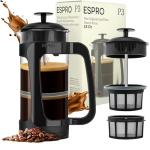 ESPRO P3 French Press Coffee Maker – Patented Double Micro-Filter for Grit-Free Brew, Heat Resistant thicker Borosilicate Glass Coffee press – (18 oz)