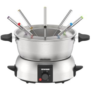 Electric Fondue Pot Set,2-Quart 1000-Watt Stainless Steel Fondue Maker with Temperature Control,8 Forks,Perfect for Chocolate, Cheese, Caramel