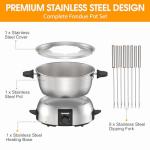 Electric Fondue Pot Set,2-Quart 1000-Watt Stainless Steel Fondue Maker with Temperature Control,8 Forks,Perfect for Chocolate, Cheese, Caramel