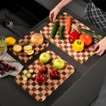 Bokaiya Wood Cutting Board Set for Kitchen, 3-Piece Set Checkered Chopping Board with Juice Groove& Handles Extra Large Thick Wooden Board for Meat Vegetables Fruit Ideal Gift for the Home