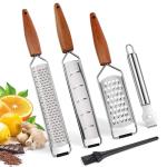 ALLWIN-HOUSEWARE Cheese Grater Zester Set of 5, 304 Stainless Steel with Acacia Wood Handle Kitchen Grater & Peeler & Slicer for Cheese, Lemon, Ginger, Garlic, Nutmeg, Fruits, Vegetables, Chocolate
