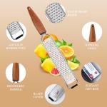 ALLWIN-HOUSEWARE Cheese Grater Zester Set of 5, 304 Stainless Steel with Acacia Wood Handle Kitchen Grater & Peeler & Slicer for Cheese, Lemon, Ginger, Garlic, Nutmeg, Fruits, Vegetables, Chocolate