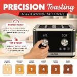 Gourmia 4 Slice Toaster, Double-Sided – Dual Independent Controls, Bagel, Defrost & Reheat Mode, 6 Browning Levels, Extra Wide Slots, Removable Crumb Tray, Compact Design, Black
