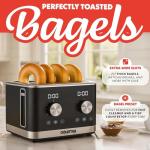 Gourmia 4 Slice Toaster, Double-Sided – Dual Independent Controls, Bagel, Defrost & Reheat Mode, 6 Browning Levels, Extra Wide Slots, Removable Crumb Tray, Compact Design, Black