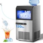 Commercial Ice Maker Machine, 120lbs/24H Stainless Steel Under Counter ice Machine with 45 Ice Cubes/Cycle, 2 Water Inlet Modes, Self Clean, 24H Timer,29LB Storage Bin for Bar, Coffee Shop, Home