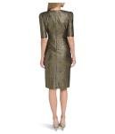 Calvin Klein Women's Short Sleeve V-Neck Foil Glitter Knit Faux Wrap Knee Length Dress, Black/Gold, 6