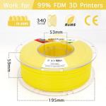 YXPOLYER PLA+ Filament Food Safe PLA Plus Food-Grade 1.75mm 3D Printing Filament 1kg 2.2lbs with PC Reusable Spool fit AMS System and Most FDM 3D Printers, Yellow