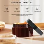 8 oz Plastic Container Jars with Labels, 6 Pcs Empty Round Cosmetic Containers with Black Lid for Cream, Body Butter, Makeup, Travel Samples (Amber)