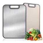 SXXYHLX Titanium Cutting Board for Kitchen, Stainless Steel Cutting Board Double Sided Food Grade Chopping Board 11/6 Inch Stainless Steel & Wheat PP for Meat and Fruits, Easy to Clean Size 16”×11”