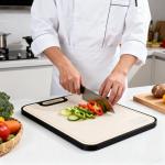 SXXYHLX Titanium Cutting Board for Kitchen, Stainless Steel Cutting Board Double Sided Food Grade Chopping Board 11/6 Inch Stainless Steel & Wheat PP for Meat and Fruits, Easy to Clean Size 16”×11”