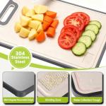 SXXYHLX Titanium Cutting Board for Kitchen, Stainless Steel Cutting Board Double Sided Food Grade Chopping Board 11/6 Inch Stainless Steel & Wheat PP for Meat and Fruits, Easy to Clean Size 16”×11”