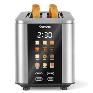 Kenmore 2-Slice Toaster | Color Touch Screen & 6 Shade Settings | Extra Wide Slots | Digital Countdown Timer | Customizable Smart Presets | Reheat, Defrost, Add Time Functions | Stainless Steel