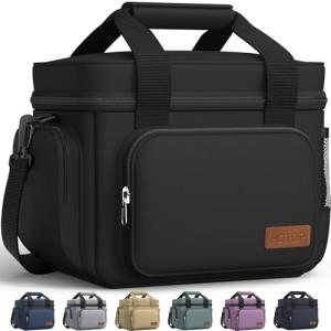 HOTOR Lunch Box for Men and Women - Leak-Proof Insulated Lunch Cooler Bag with Adjustable Strap, Multiple Pockets for Office, Picnic, Hiking, Beach, 1 Layer, 8L, Black, 9.8" x 8.7" x 5.9"