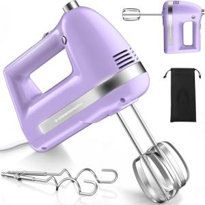 Z-DESDEMONA Electric Hand Mixer, Powerful 300W Hand Mixer Electric Handheld with 304 Beaters, Dough Hook,Hand Held Mixer with Turbo for Baking Cakes, Eggs, Cream Food(Purple)