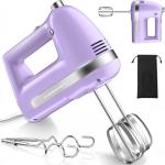 Z-DESDEMONA Electric Hand Mixer, Powerful 300W Hand Mixer Electric Handheld with 304 Beaters, Dough Hook,Hand Held Mixer with Turbo for Baking Cakes, Eggs, Cream Food(Purple)