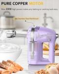 Z-DESDEMONA Electric Hand Mixer, Powerful 300W Hand Mixer Electric Handheld with 304 Beaters, Dough Hook,Hand Held Mixer with Turbo for Baking Cakes, Eggs, Cream Food(Purple)