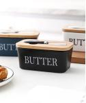 Butter Churner Hand Crank Mason Jar Countertop Ceramic Butter Container with Knife Holder Spreader Double Silicone Seals (Black)