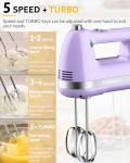 Z-DESDEMONA Electric Hand Mixer, Powerful 300W Hand Mixer Electric Handheld with 304 Beaters, Dough Hook,Hand Held Mixer with Turbo for Baking Cakes, Eggs, Cream Food(Purple)